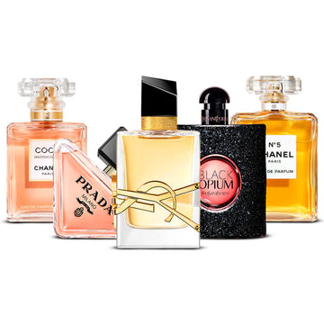 Combinación de 5 fragancias femeninas – Coco, Prada, Libre, Black Opium y Chanel