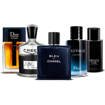 Combinación de 5 fragancias masculinas – Dior, Creed Aventus, Chanel, Sauvage y Armani