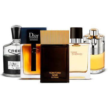 Combinación de 5 fragancias masculinas – Creed Aventus, Dior, Tom Ford, Hermès y Azzaro