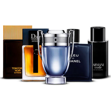 Combinación de 5 fragancias masculinas – Tom Ford, Dior, Invictus, Bleu de Chanel y Armani